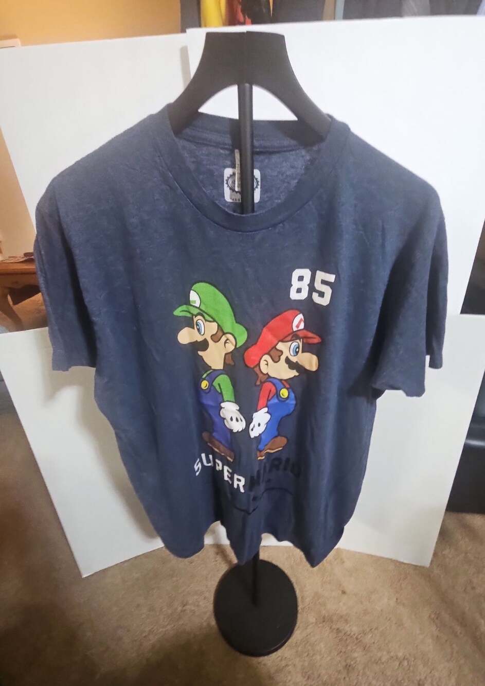 Nintendo Super Mario Luigi T-Shirt Size XL Blue Heather 85 Graphic Tee